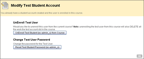example screenshot showing message &lsquo;You already have a student account created and the user is enrolled in this course. Would you like to unenroll this user from the current course?&rsquo;