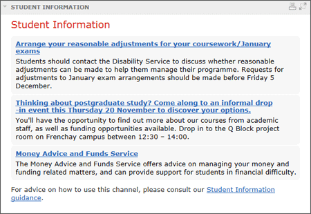 example screenshot of the Student Information area