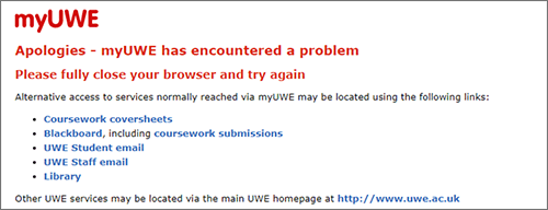 example error message when myUWE not available