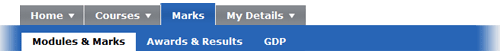 example screenshot of the Marks tab with Modules & Marks selected