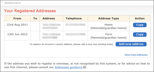 example screenshot of your registered addresses