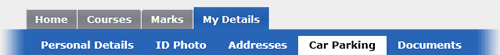 example screenshot of the My Details subtabs with Car Parking selected