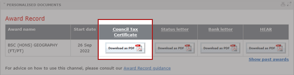 example screenshot hightlighting the Download pdf button for a Council Tax Certificate
