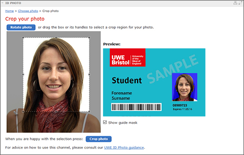 example screenshot showing the Crop Photo page with the guide mask