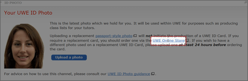 example screenshot hightlighting the UWE Online Store link