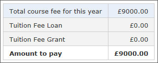 Screenshot of fees to pay