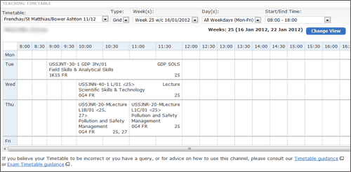 example screenshot of a timetable in grid view
