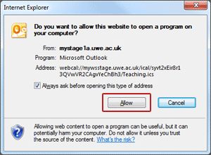 Internet Explorer pop-up window asking Do you want to allow this website to open a program on your computer?