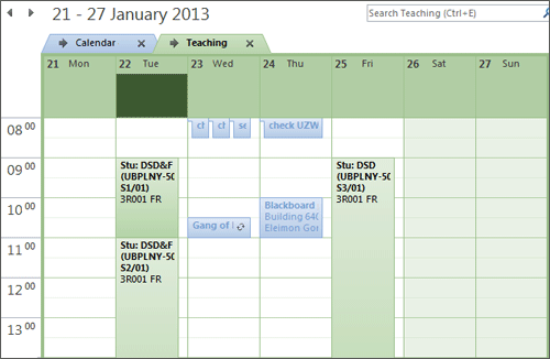 Outlook Calendar showing colour-coded appointments displayed in both calendars