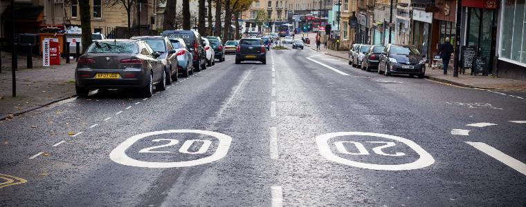 20mph speed limit area on Whiteladies road in Bristol