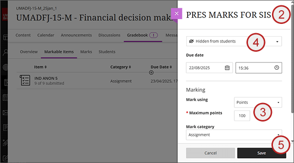 example screenshot showing steps 2 to 5 above