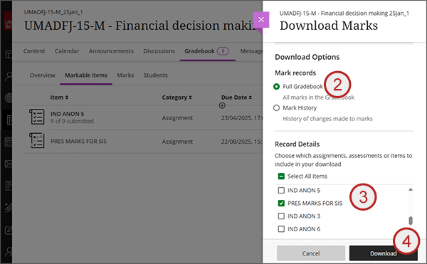 example screenshot showing steps 2 to 4 above