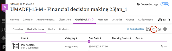example screenshot showing the upload icon