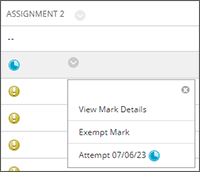 example screenshot show the blue clock 'in progress' icon in the grade centre