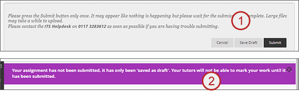 example screenshot showing the different warnings given to students about draft attempts