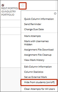 screenshot show the hide from students option in the header drop down