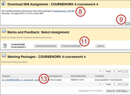 example screenshots showing quick steps 8, 10 and 11 above