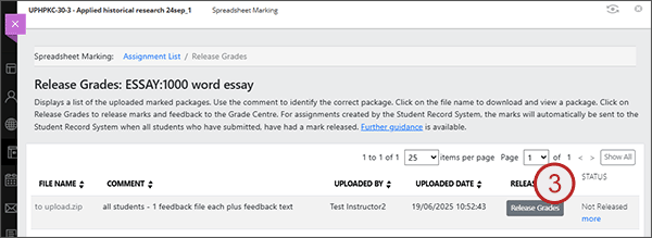 example screenshot showing the release grades button
