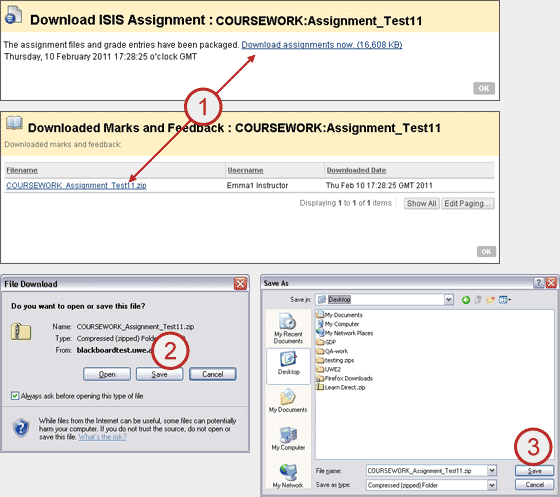 example screenshot showing quick steps 1 to 3 above