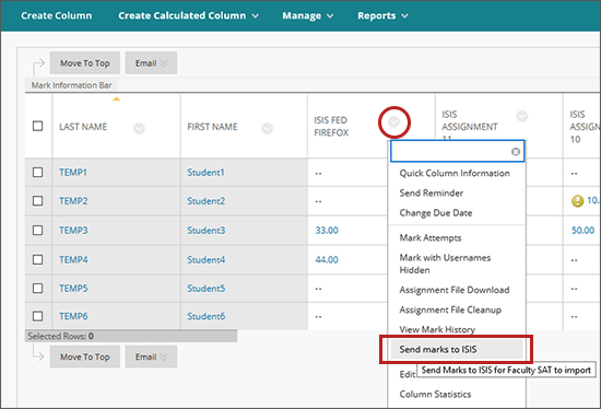 example screenshot showing the Send marks to ISIS option