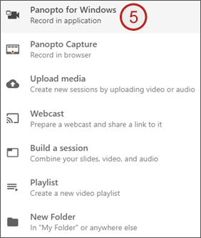 example screenshot showing the Panopto for windows option