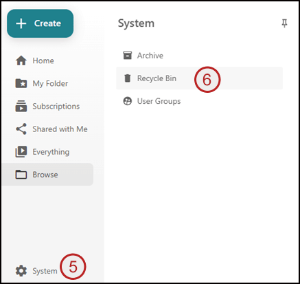 example screenshot showing the recyle bin