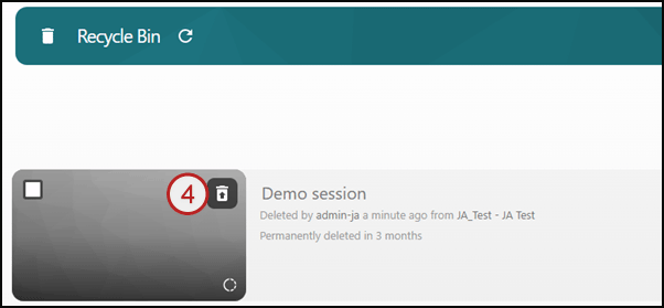 example screenshot of the recyle bin restore button