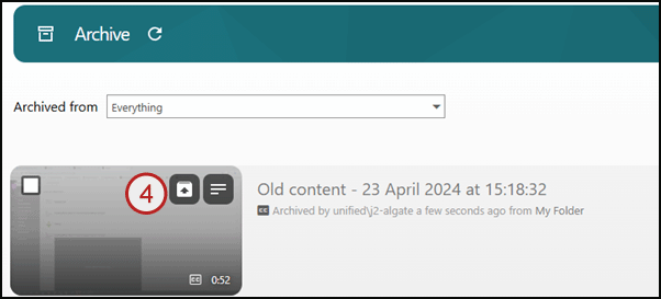 example screenshot showing the restore from archive button