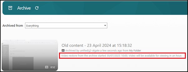 example screenshot showing the restoration in progress time