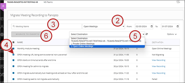 example screenshot showing the migrate screen with steps 2 to 8