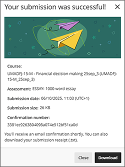 example screenshot of the on-screen receipt