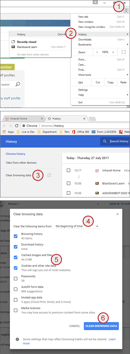 example screenshot showing steps 1 to 6 above