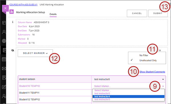 example screenshot showing steps 9 to 13