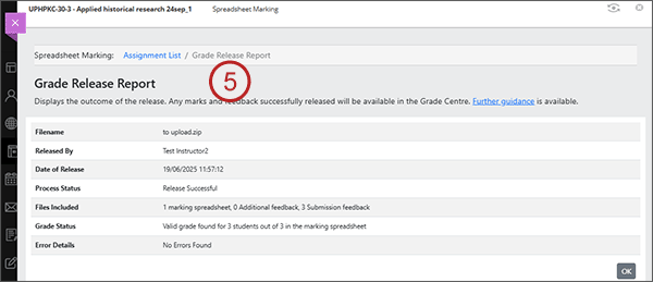 example screenshot of the grade release report page