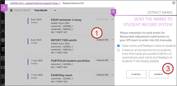 example screenshot showing steps 1 and 3