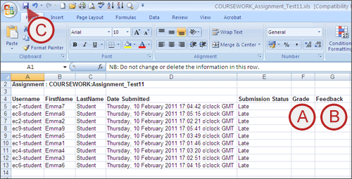 example screenshot showing Take Notes A to C above