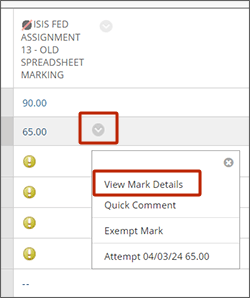 example screenshot of the view mark details link from the student cell dropdown