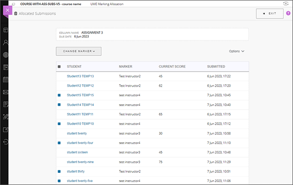 example screenshot showing the allocated submissions screen
