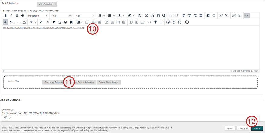 example screenshot showing steps 10, 11 and 12