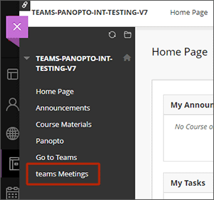 example screenshot of a course menu with a Teams Meetings link